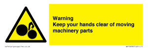 Warning - Keep your hands clear of moving machinery parts